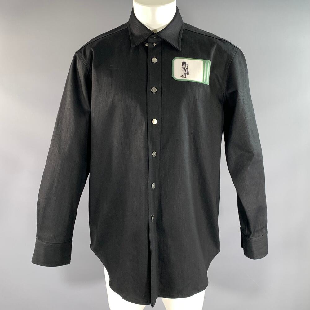 RAF SIMONS Size M Black Cotton / Polyurethane Long Sleeve Shirt